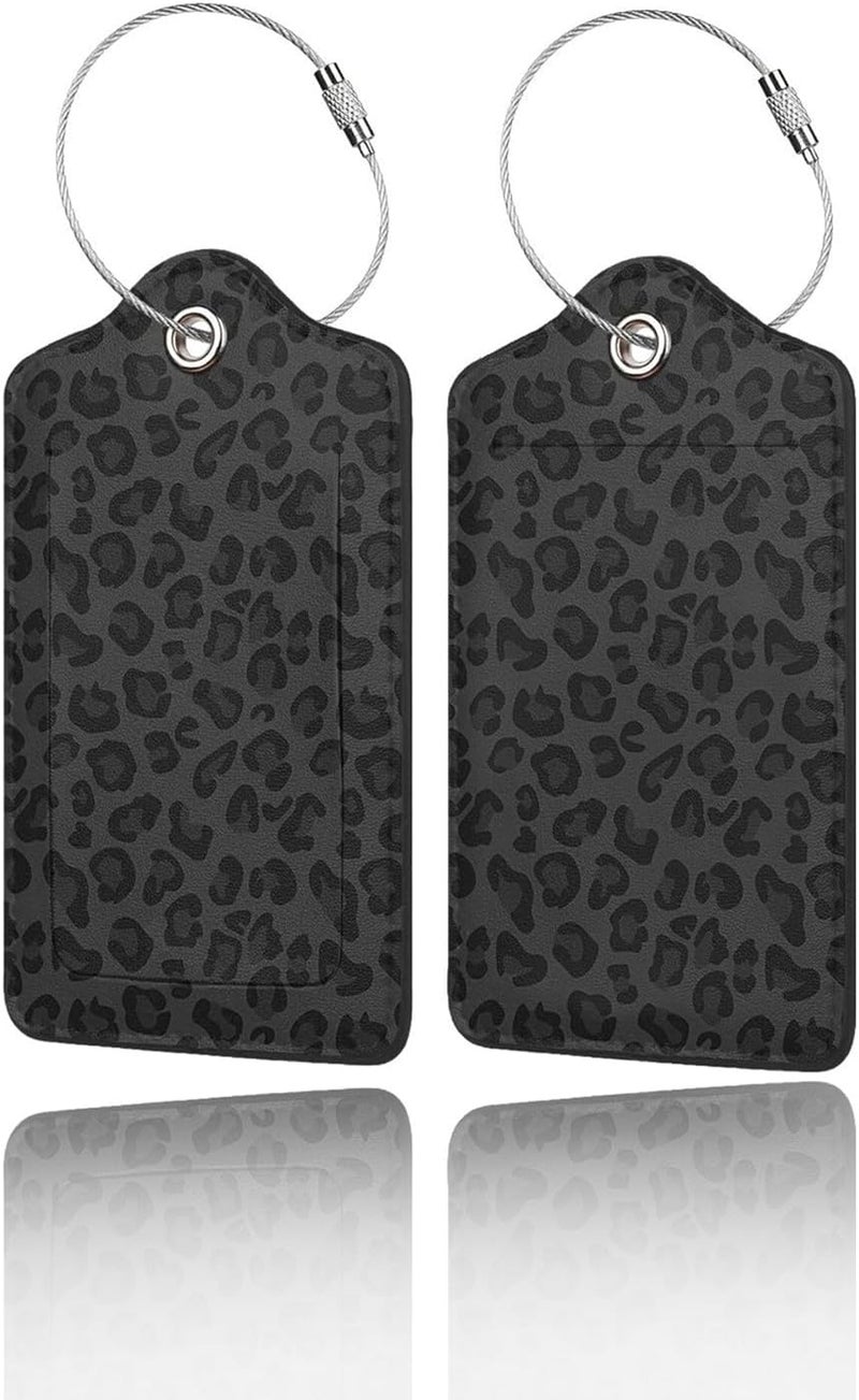 GACCAP 2 Pack Luggage Tags for Suitcase, Privacy Cover ID Label with Stainless Steel and Address Card for Travel Bag Backpack Cruise Ship Essentials Tag Women Girls - Black Leopard Cheetah - Image 1